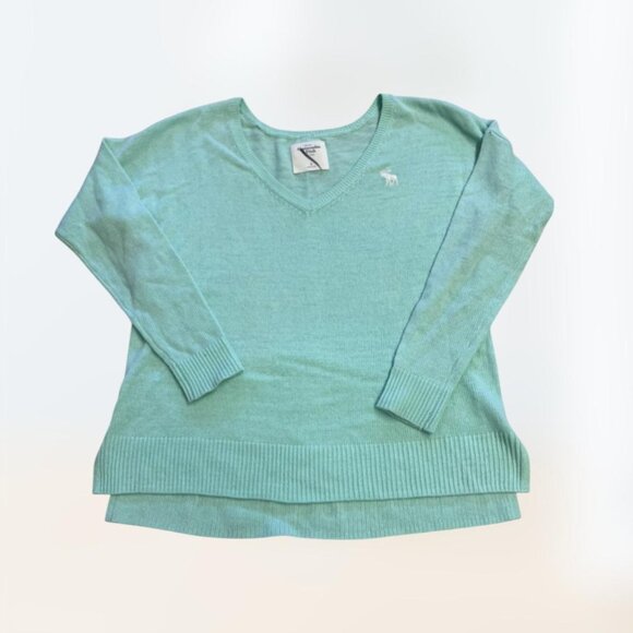 Y2k 2000s Abercrombie and Fitch Teal V-neck Pullover Sweater Women's size S Prep - Picture 1 of 5